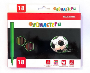 Фломастеры с вентилир колпачком 18цв. МЯЧ НА ЧЕРНОМ (ФЛ-4896) в карт.короб с подвесом,кратно 12