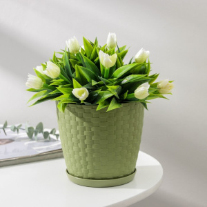 Горшок для цветов с поддоном 1,2 л /Ротанг/, цвет оливковый 1306725