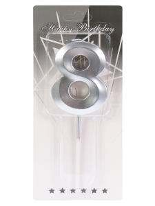 Свеча для торта Серебряный стиль Цифра 8 С-2980, ш/б 50