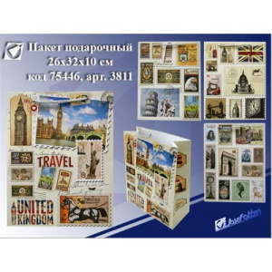 Пакет подар. бумага 3811 /Почтовые марки/ 26*32*10  /12 /0 /600 (10702030/050215/0006808/4, Китай)