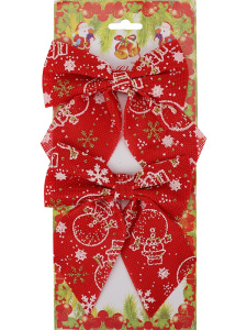 Новогоднее украшение. Набор ёлочных бантов, 2 шт /Веселые снеговички (красные)/, 13*13 см НУ-2290