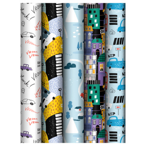 Упаковочная бумага глянц. 70*100см, MESHU /Cars/, 80 г/м2, ассорти, 5 дизайнов (г.1)