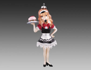 Собака колли /Официантка/в кружевном фартучке с клубничным тортом в руке (стекло) П/У, 9,5х16 см