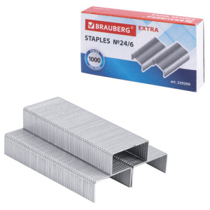Скобы для степлера цинковое покрытие №24/6, 1000 штук, BRAUBERG /EXTRA/, до 30 листов, 229299