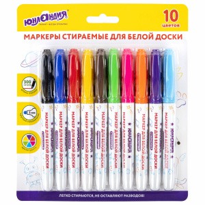 Маркеры стираемые для белой доски НАБОР 10 ЦВЕТОВ, ЮНЛАНДИЯ /COLORWAY/, 3 мм, 152100