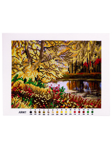 Н-р для вышив. бисером 19x25 см (частичн.заполн.,канва с рис) Осенний вид на реку (Арт. AS067-1)