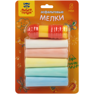 Мелки цветные для асфальта Мульти-Пульти, 5шт., 5цв., круглые, с держателем, блистер АМ_50481