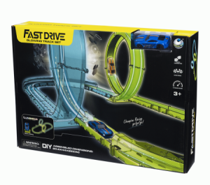 Гоночный автотрек /Fast Drive/: автотрек, светится в темноте, машинка, в комплекте с аккумулятором, 