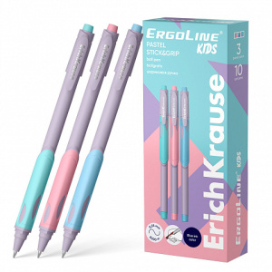 Ручка шариковая ErichKrause ErgoLine® Kids Stick&Grip Pastel 0.5, Super Glide Technology, цвет  черн