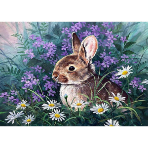 Ткань для вышивки лентами / Зайчонок и ромашка/