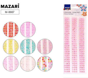 Стразы-наклейки акриловые АССОРТИ-11, 21*7,5 см, 8 дизайнов, ОПП-упаковка с европодвесом