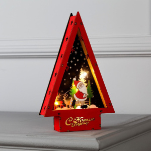 Фигура дерев. /Треугольничек с Дедом Морозом/ 22.5х14х4см, 6LED, АААх2(не в компл), Т/БЕЛЫЙ 6117311 