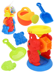 Песочный набор /Дракончик/ (лопатка, 2 формочки,лейка,грабли, мельница,в сетке)( Арт. ИК-2346)