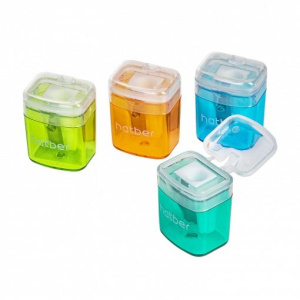 Точилка Hatber PRIME-S Пластиковая Цветная с контейнером-Ассорти- 4 цв. 12шт. в картонной Дисплей-ви