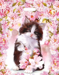 Пакет полиэтиленовый /Котёнок в цветах/  (36,5смх48см) ПП-7337