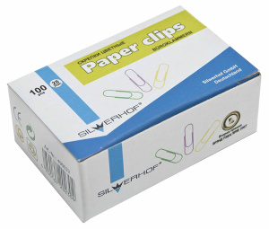 Скрепки, 28мм, 100шт., металлические, цв. желтый/фиолетовый/зеленый, картонная коробка арт.490022 ед