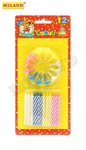 Свечи для торта разноцветные 12 шт с подставками  С-1228