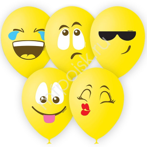 M 12//30см Пастель (шелк) ЖЕЛТЫЙ 1 ст. 3 цв. рис Эмодзи Смайл 25шт шар латекс (10130100/010616/00039