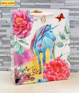 Пакет подарочный Dream Cards с мат лам 26.4х32.7х13.6 Сказочный единорог плотность 210гр ПКП-1404