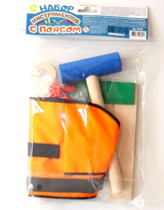 Набор инструментов с поясом (молоток, ключ, отвертка, уголок, болты, гайки)