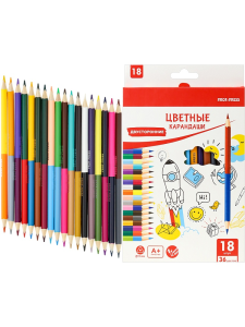 Карандаши цв. двусторонние, трехгранные 18шт,36цв. РИСУЙ И ТВОРИ (КЦ-5010) в к/к, кратно 8