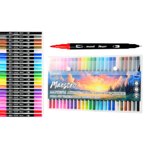 Набор маркеров акварельных, двусторонние, MAESTRO, 24 цвета, наконечники: кисть и файнлайнер, пласти