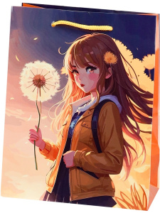 Пакет подарочный с глянцевой ламинацией 18х23х10 см (М) Девочка с одуванчиком, 157 г ПКП-1123