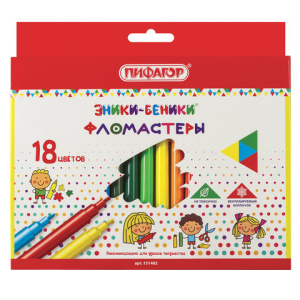 Фломастеры ПИФАГОР /ЭНИКИ-БЕНИКИ/, 18 цветов, вентилируемый колпачок, 151402