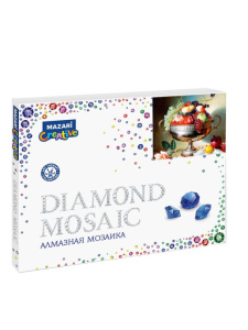 Алмазная мозаика 40х50 см (рама 52х40.5см)  ВАЗА С ФРУКТАМИ ,1 дизайн, частичная выкладка, стразы ра