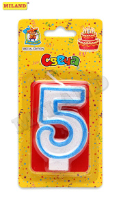 Свеча для торта с синей окантовкой с блёстками Цифра 5 С-1103