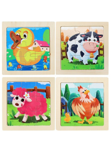 Деревянная игрушка. Пазл-рамка /Жители фермы-2/ (11x11 см, 4 шт. в наборе) (арт.ИД-0210)