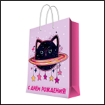 Бумажный пакет для сувенирной продукции с ламинацией, с шириной основания 26 cм, плотность бумаги 14