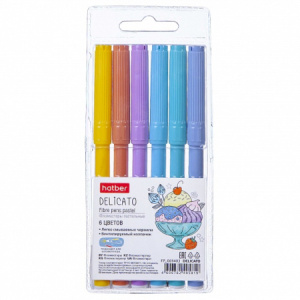 Фломастеры Hatber 6 цв. пастельные  DELICATO в блистере с европодвесом
