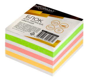 Блок д/зап. INFORMAT 9х9х5 см Куб проклееннный ассорти 4 цв. 80 г/м2