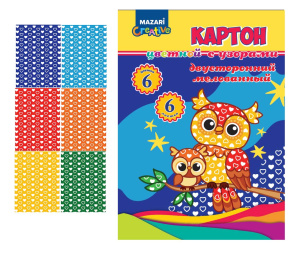 Набор цветного картона мелованного двустороннего ВЕСЕЛЫЙ 6 л. 6 цв., в папке