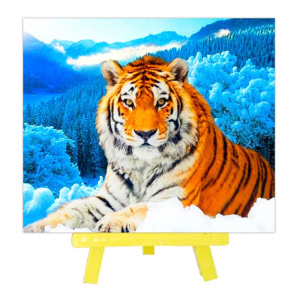 Алмазная мозаика с мольбертом  ТИГР НА СНЕГУ,21х25 см, 1 дизайн, частичная выкладка,  ОПП упаковка.