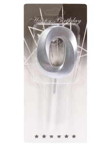 Свеча для торта Серебряный стиль Цифра 0 С-2982