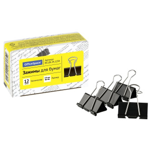 Зажимы для бумаг 19мм, 12шт., черные BCLBL19_1234