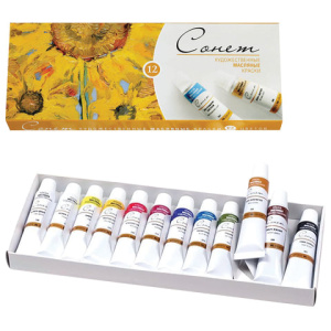 Краски масляные художественные /Сонет/, НАБОР 12 цветов по 10 мл, в тубах, 2641099