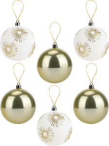 Набор новогодних елочных шаров /Золотистые звезды/, 8 см, 6 шт, пластик НУ-2680