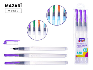 Набор кистей с резервуаром для воды WATERBRUSH, 3шт (нейлоновое перо:тонкое d= 3мм,среднее d= 4мм, б