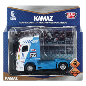 Машина металл KAMAZ ТЯГАЧ СПОРТ 14 см, двери, инерц, синий, кор
