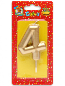 Свеча для торта Золотая Цифра 4 С-1802