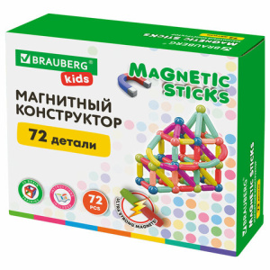Магнитный конструктор MAGNETIC STICKS, 72 магнитные детали, BRAUBERG KIDS, код 1С, 665722