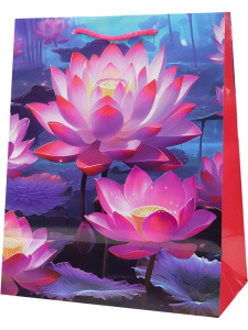 Пакет подарочный с глянцевой ламинацией 26,4х32,7х13,6 см (L) Нежные лотосы 157 г ПКП-1130