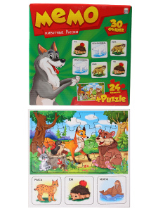 МЕМО (30 фишек) + ПАЗЛЫ (24 элемента). ЖИВОТНЫЕ РОССИИ (Арт. МП-0368) другой стандарт