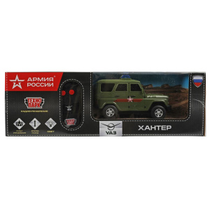Машина р/у УАЗ ХАНТЕР АРМИЯ РОССИИ 15 см, свет, зеленый, кор. Технопарк в кор.36шт