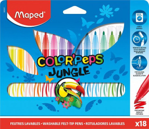 Фломастеры MAPED JUNGLE стандартные 18 цв. кругл. корп. стандартные карт. упак.