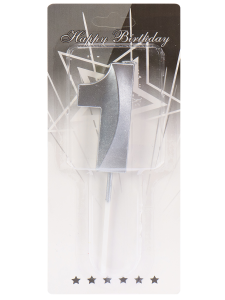 Свеча для торта Серебряный стиль Цифра 1 С-2973