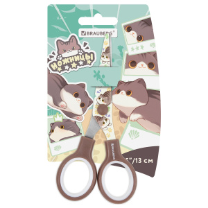 Ножницы 130 мм, коричневые, с цветной печатью /Милые котики/, BRAUBERG CUTE CATS, 238957